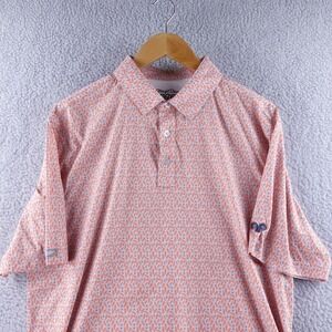 Straight Down Mens Performance Polo Shirt Size L Orange Gray Pattern Golf Casual